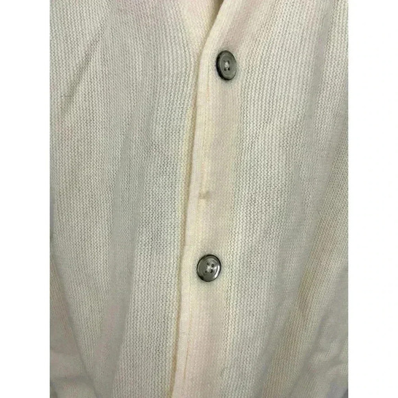 VTG Cream V Neck Cardigan Sweater Men's Large LOGO Grandpa Wear - Picture 10 of 14